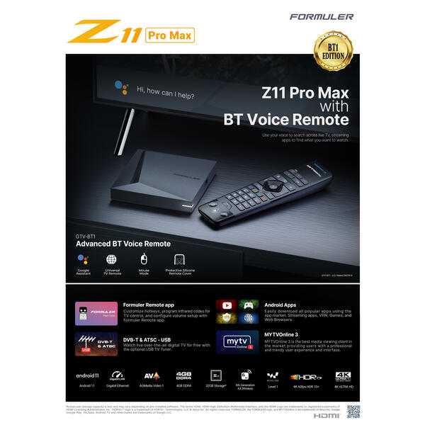 Formuler Z11 PRO MAX BT1-Edition Android 11 OTT Medien Player 4GB RAM 32GB  Flash