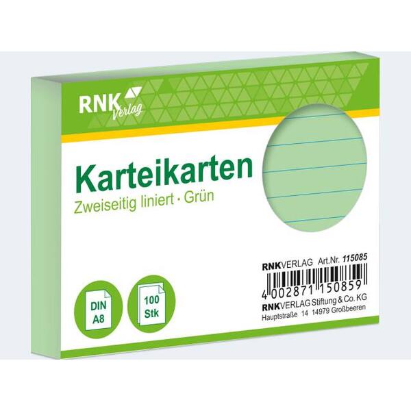 RNK Verlag Karteikarten A8/100 grün liniert - 115085