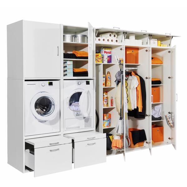 Putzschrank Waschmaschine Hauswirtschaftsraum Weiß Mehrzweck Trockner WASHTOWER 3