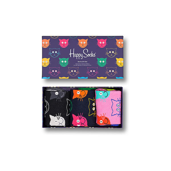 Geschenkbox Socken 3-er Socks Happy SOCKS Herren HAPPY CATS multi Pkg.